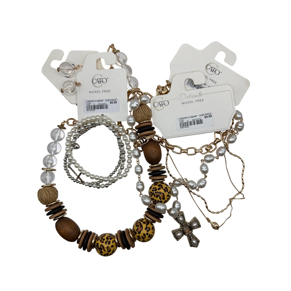 Boho Leopard Pearl Cross Jewelry Bundle Lot of 4 NWT from Cato Fashion